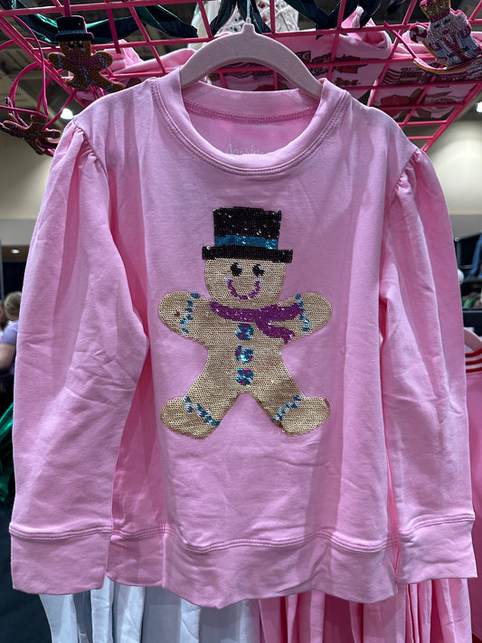 Pink sweatshirt with Sequin Gingerbread