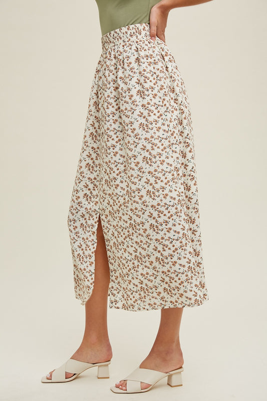 Floral Buttoned Midi Skirt