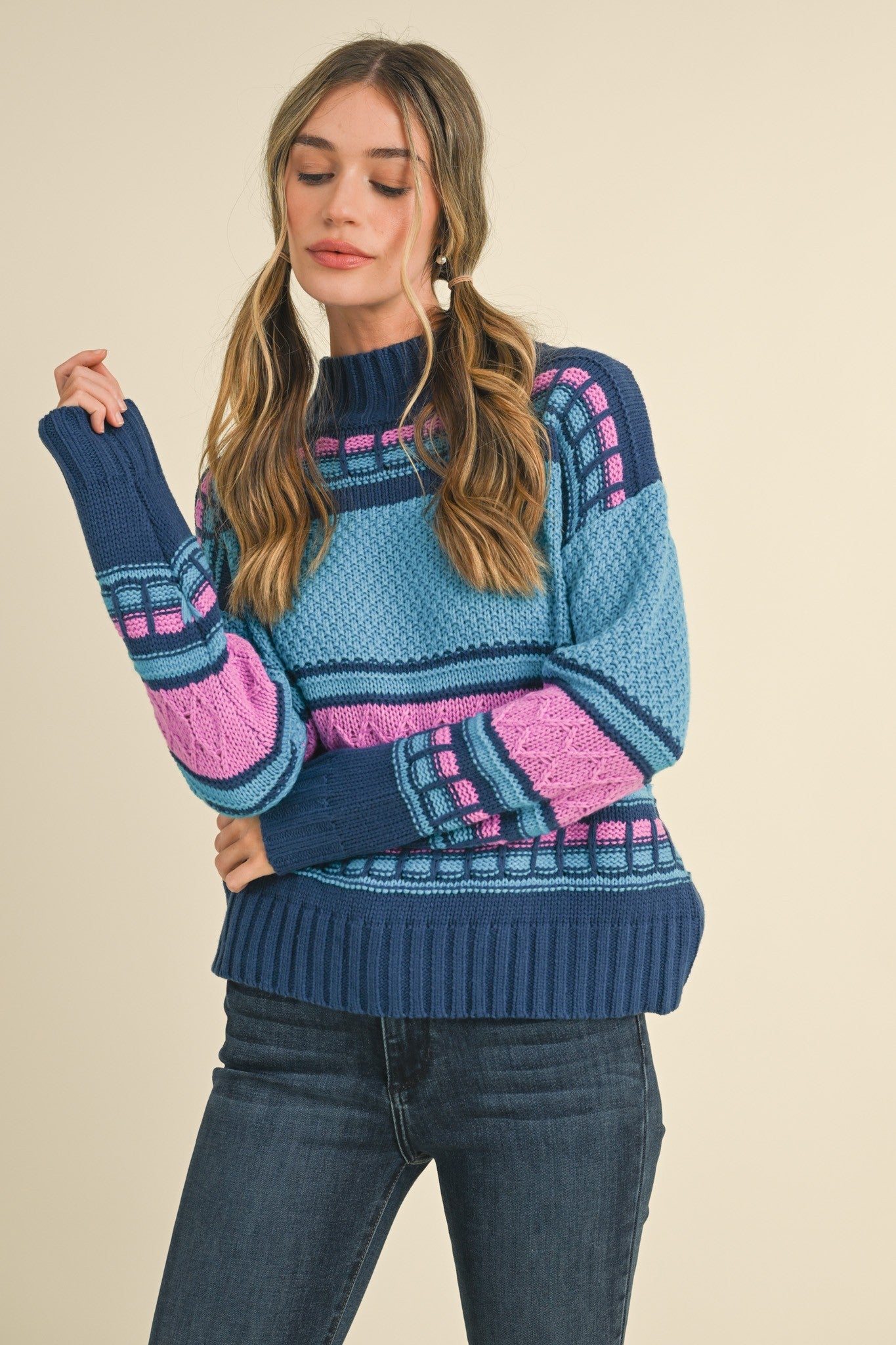 Mock Neck Cable Sweater