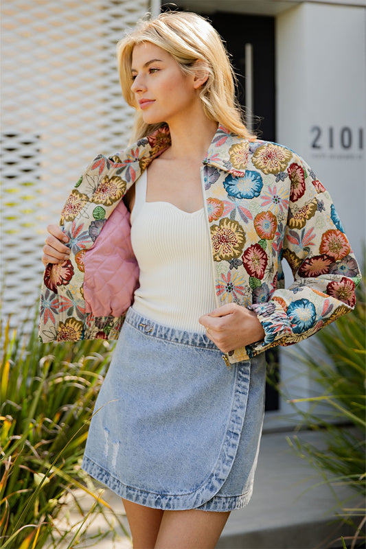 Retro Floral Cropped Jackets