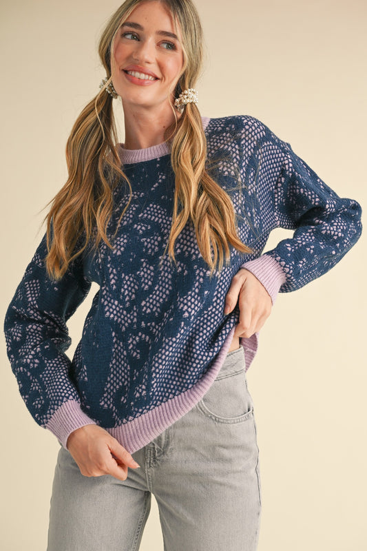 Lace Pattern Knit Sweater