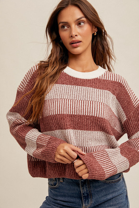 Crew Neck Multi Stripe Sweater