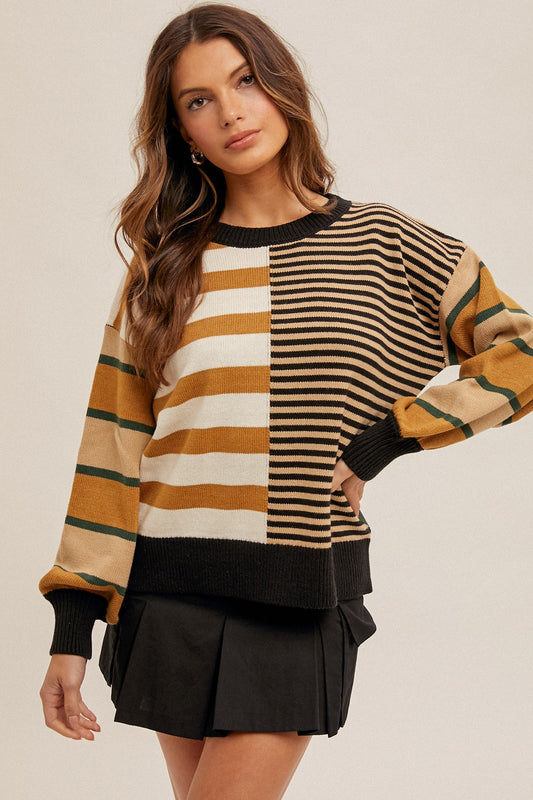 Mixed Stripe color Block Sweater