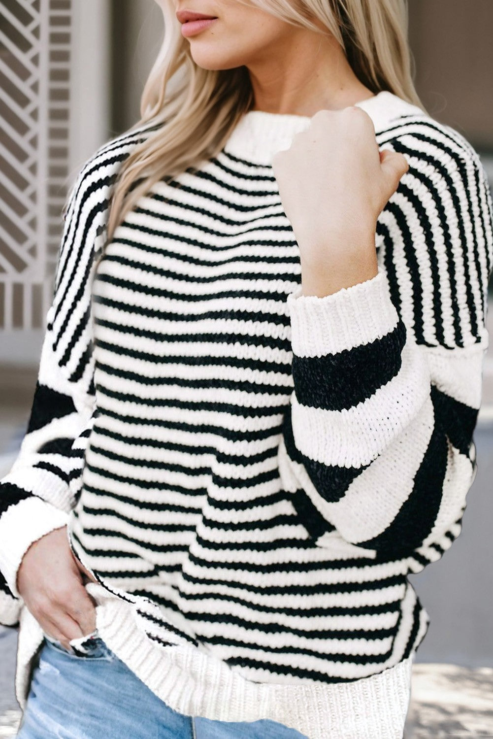 Striped Drop Shoulder Knit Sweater