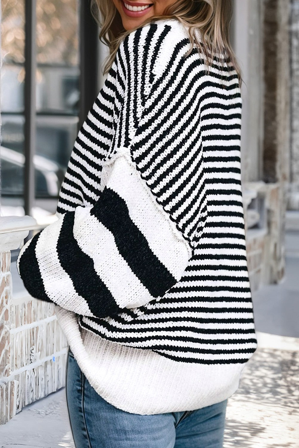 Striped Drop Shoulder Knit Sweater