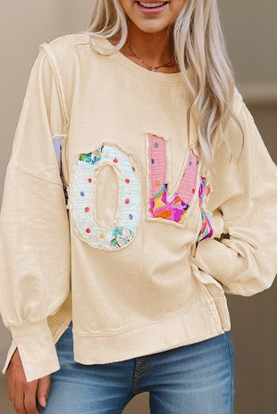 LOVE Side Slits Crew Neck Oversized Sweatshirt