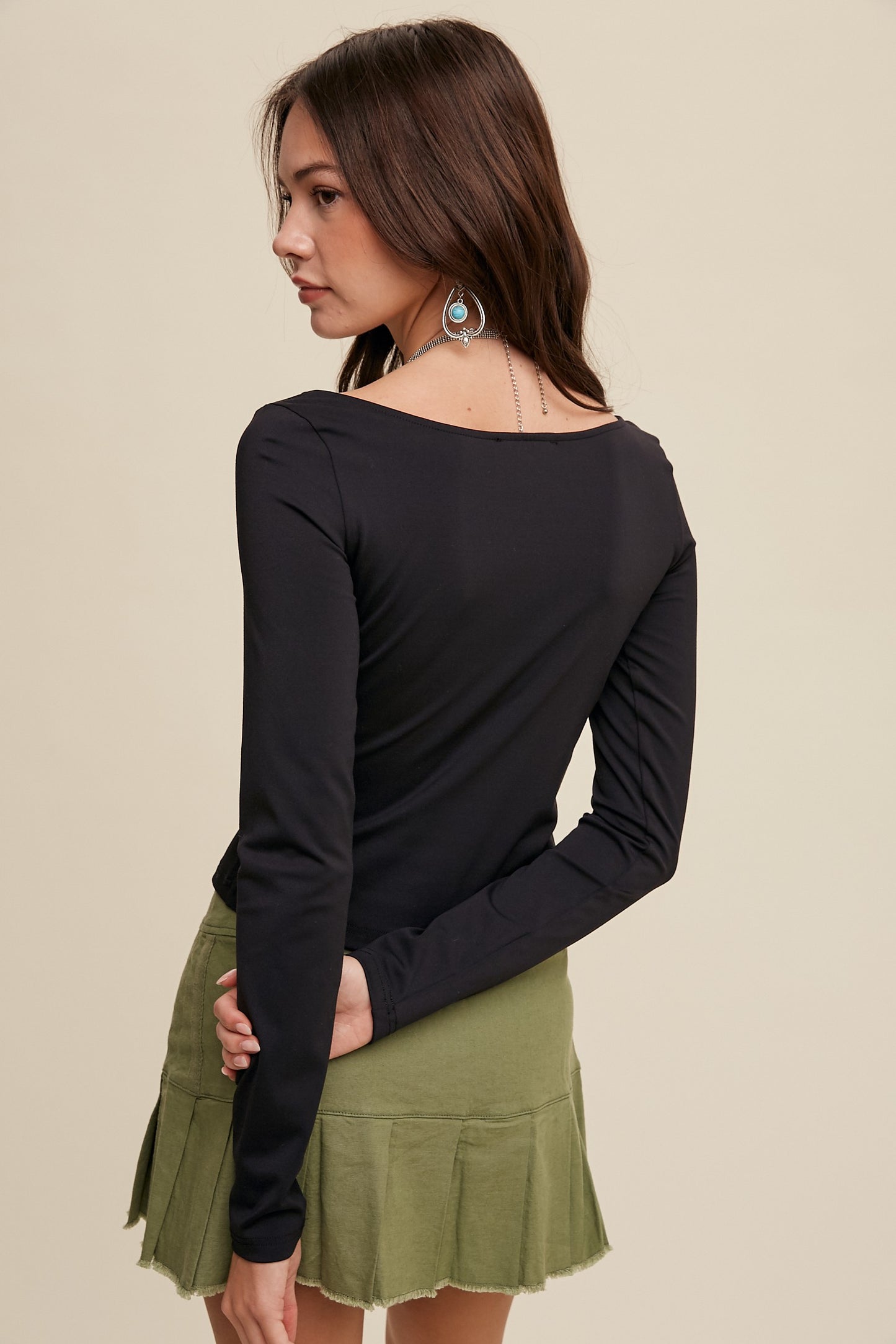 Fitted Square Neck Long Sleeve Athleisure Top