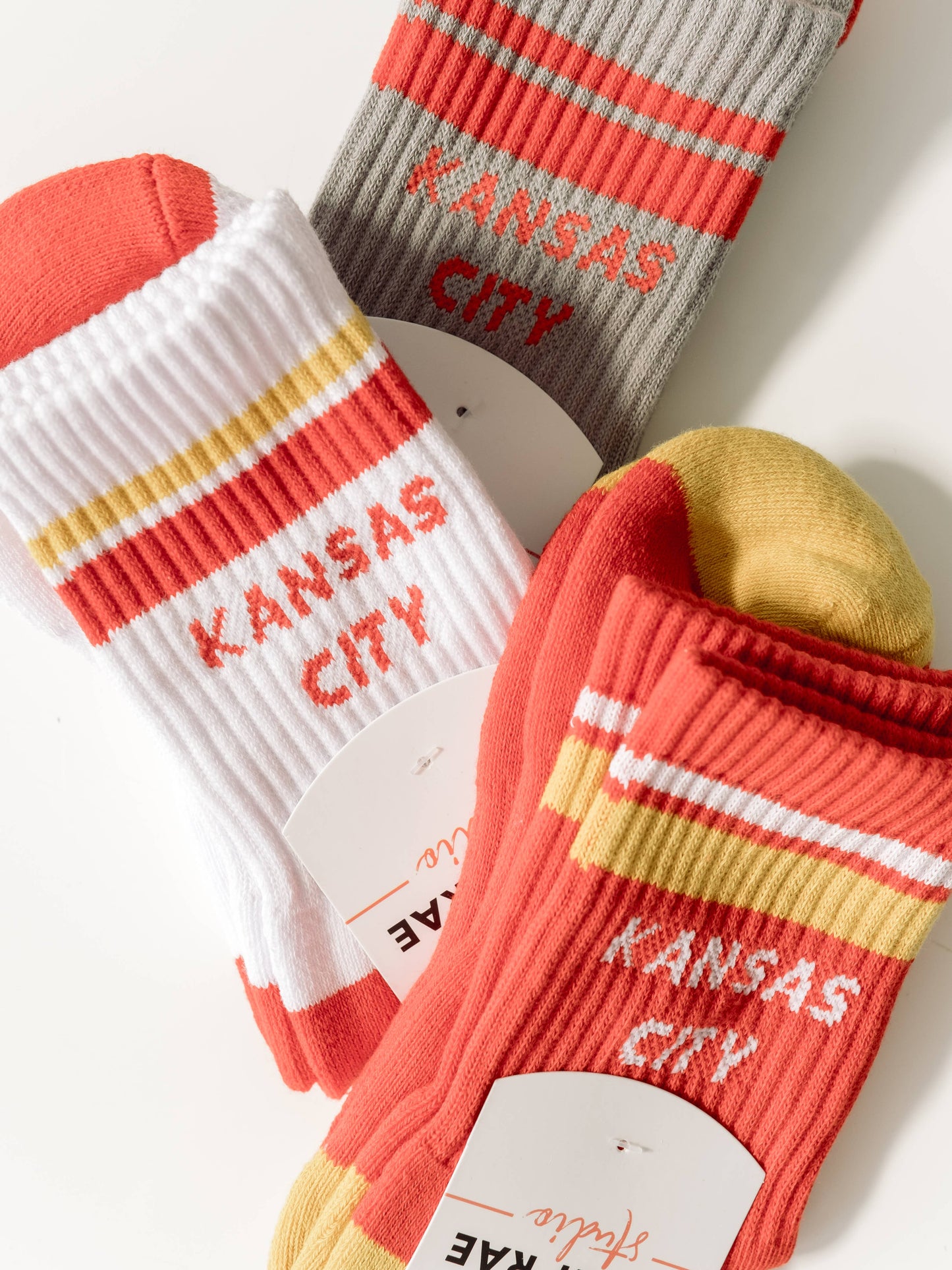 Kansas City Crew Socks - White with Red & Yellow Stripes