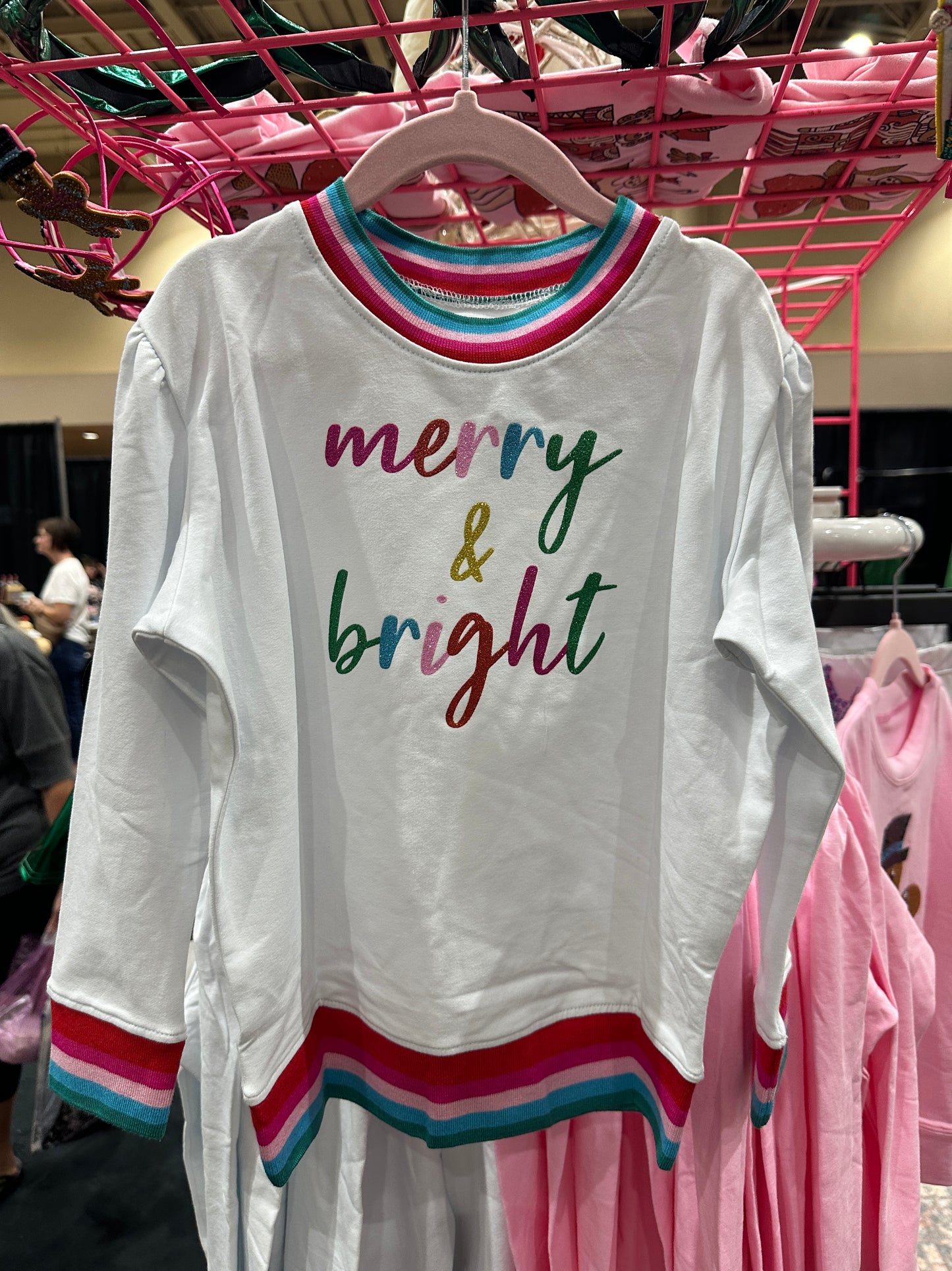 Girls Holly White sweatshirt Glitter Merry & Bright