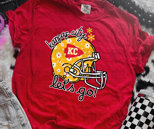 Kansas City Let's Go Yellow Daisy Helmet Red Tee