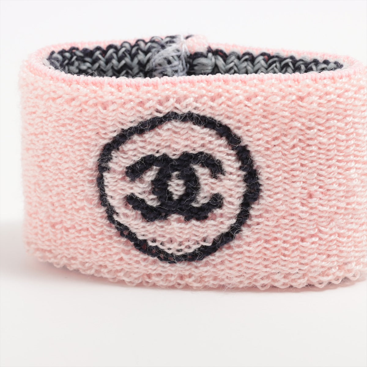 Chanel Coco CC Logo Knit Headband & Wristband Set Pink x Black