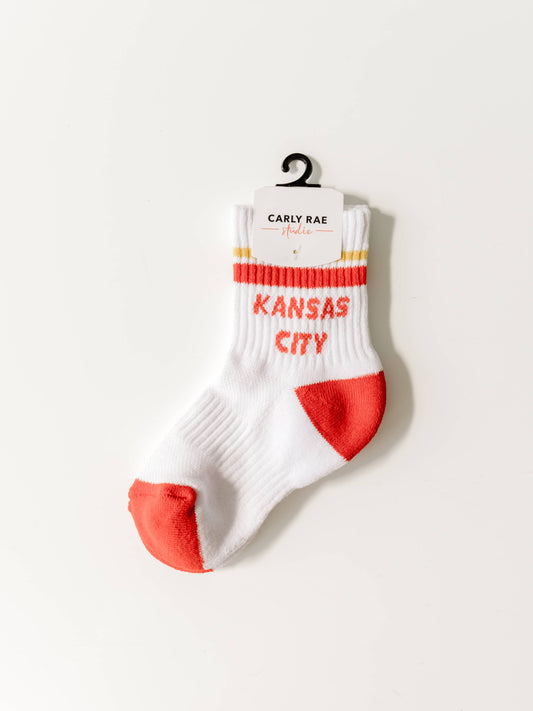 Kansas City Crew Socks - YOUTH - White with Red & Yellow Str