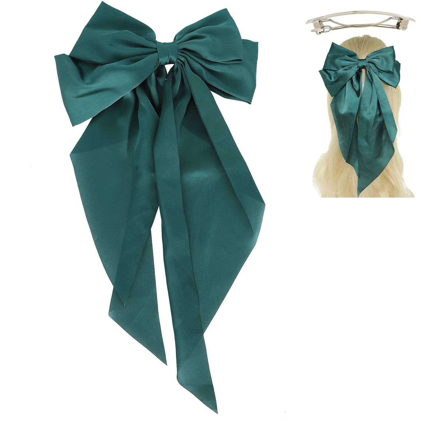 Fashion Fabric Bow Ribbon Barrette Hair Clip : Green